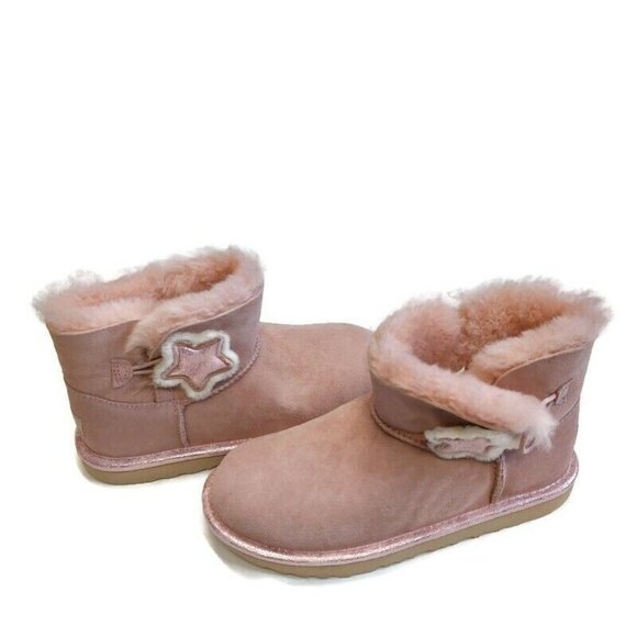 UGG Bailey Button Star Suede Boots #1107969K Pink Crystal Big Kids 5 Womens Sz 6 - Picture 6 of 8